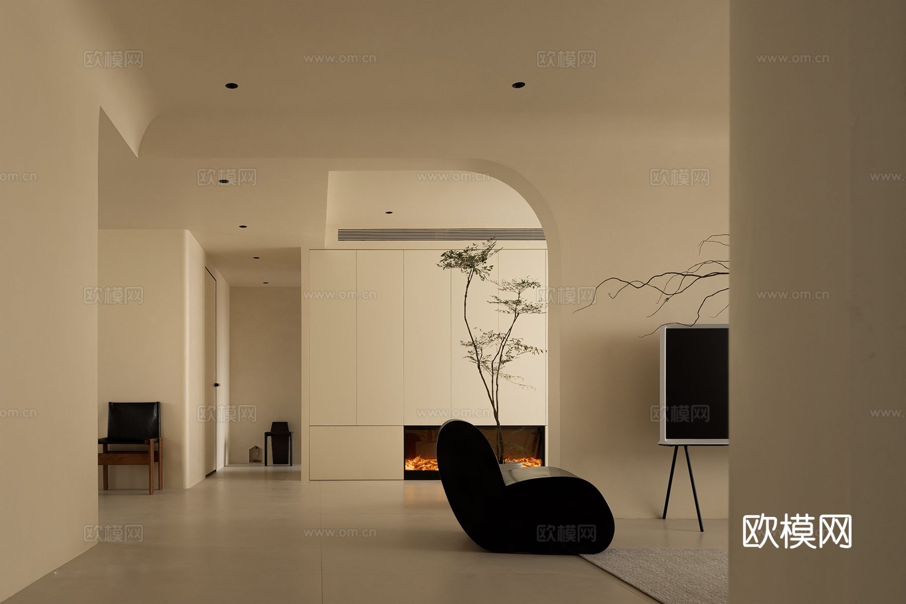 奶油风设计 客厅卧室餐厅 黑白灰 公寓效果图效果图下载（渲染图15）