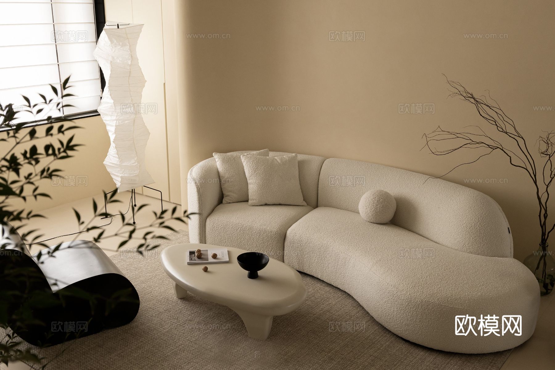 奶油风设计 客厅卧室餐厅 黑白灰 公寓效果图效果图下载（渲染图8）