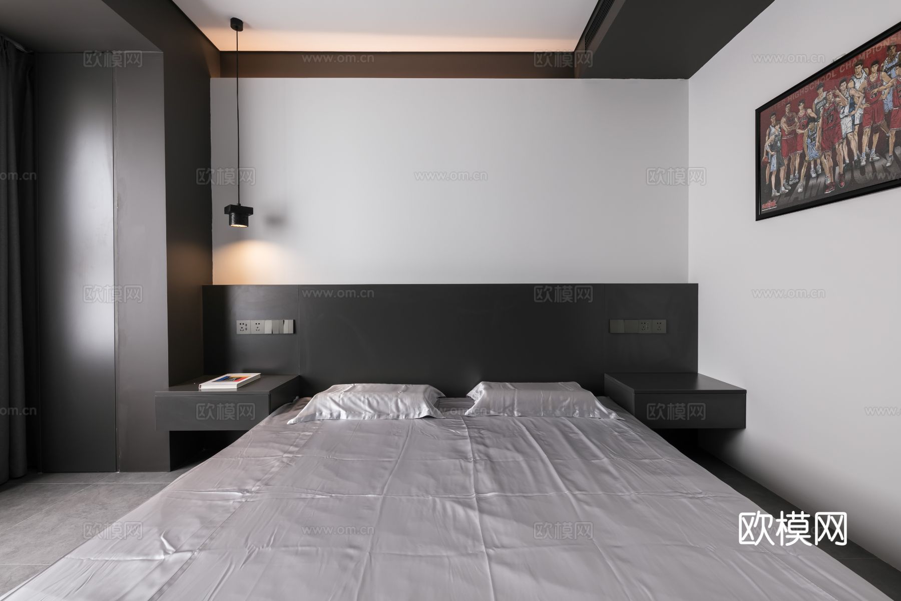 现代家装效果图客厅卧室餐厅 黑白灰极简效果图下载（渲染图9）