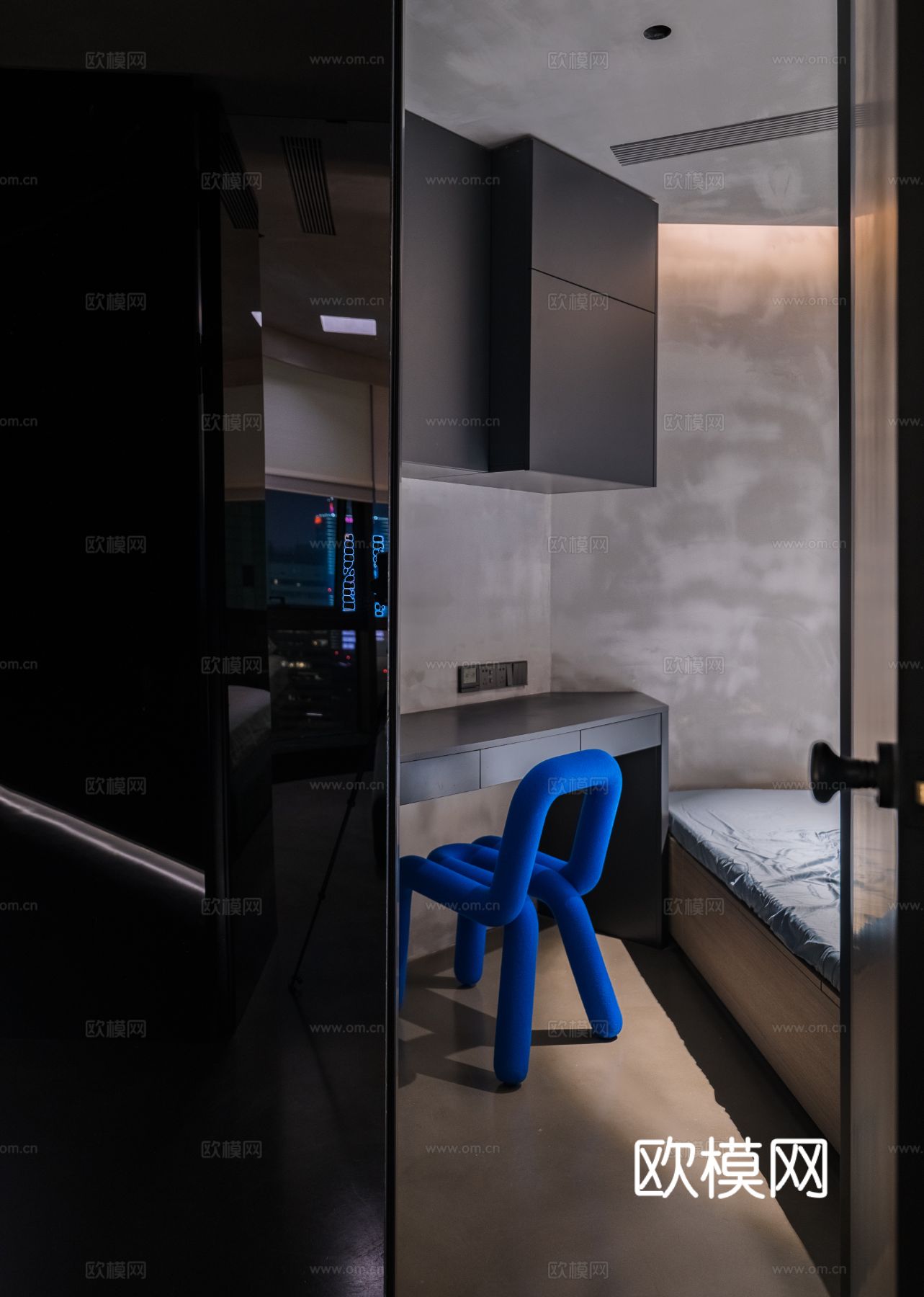 现代家装效果图客厅卧室餐厅 黑白灰极简效果图下载（渲染图13）