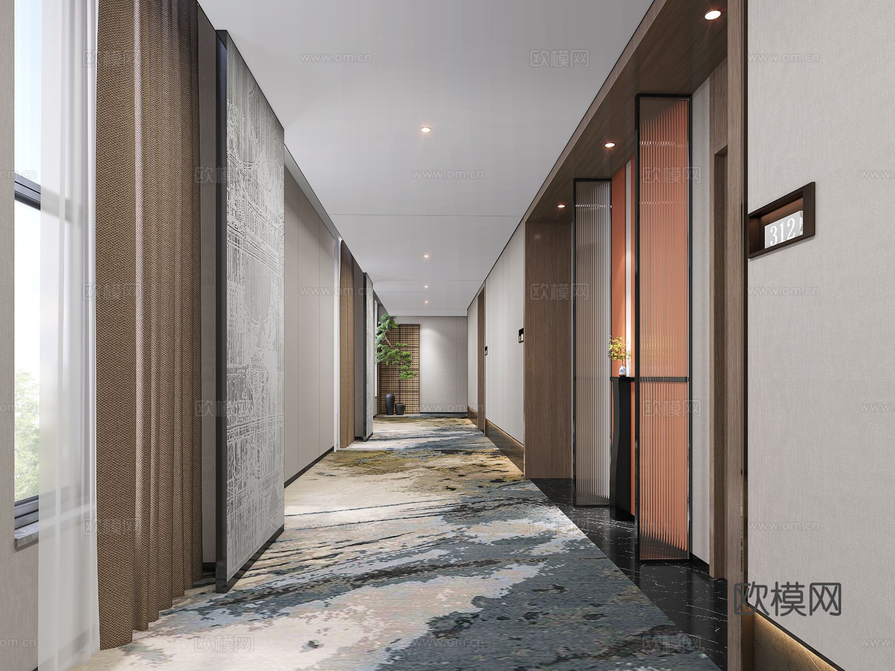 新中式酒店空间装修效果图下载（渲染图4）