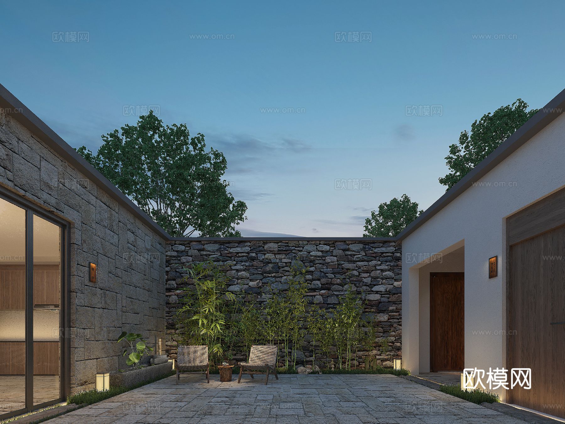 花猪泰山和居民宿庭院效果图下载（渲染图2）