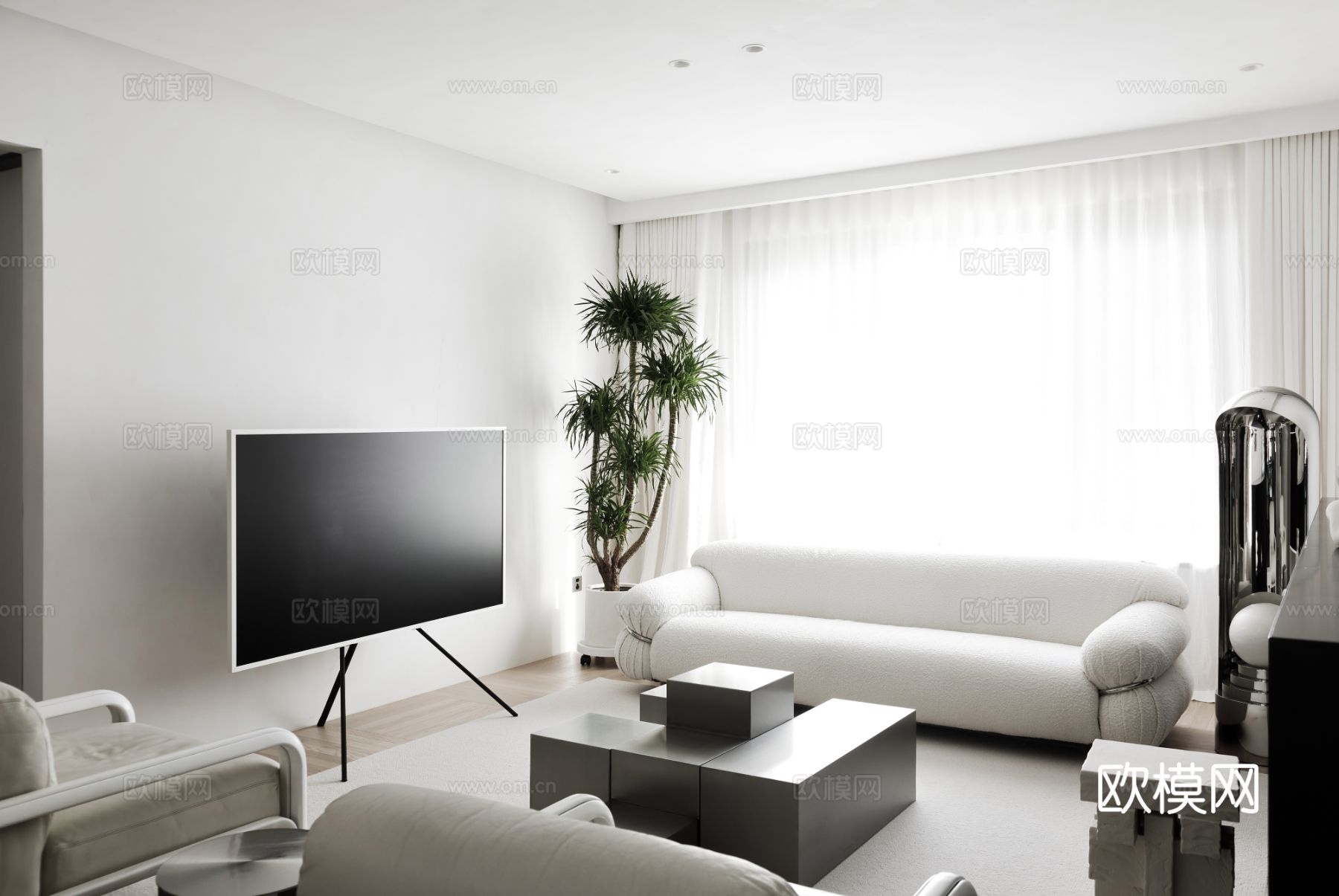现代家装效果图 客厅卧室餐厅 高级黑白灰 纯净至简效果图下载（渲染图8）