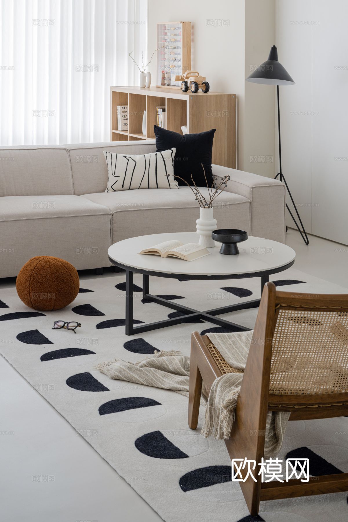 现代奶油风家装效果图客厅卧室餐厅 黑白灰极简效果图下载（渲染图6）