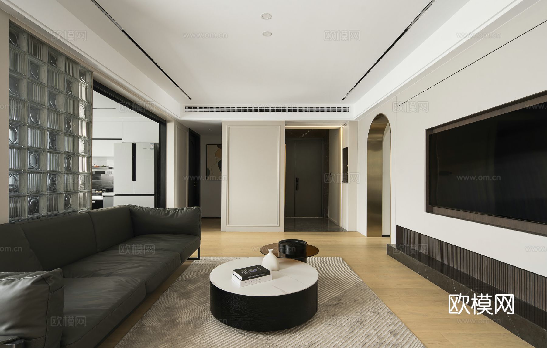 现代家装设计 客厅卧室餐厅 黑白灰 公寓效果图下载（渲染图1）