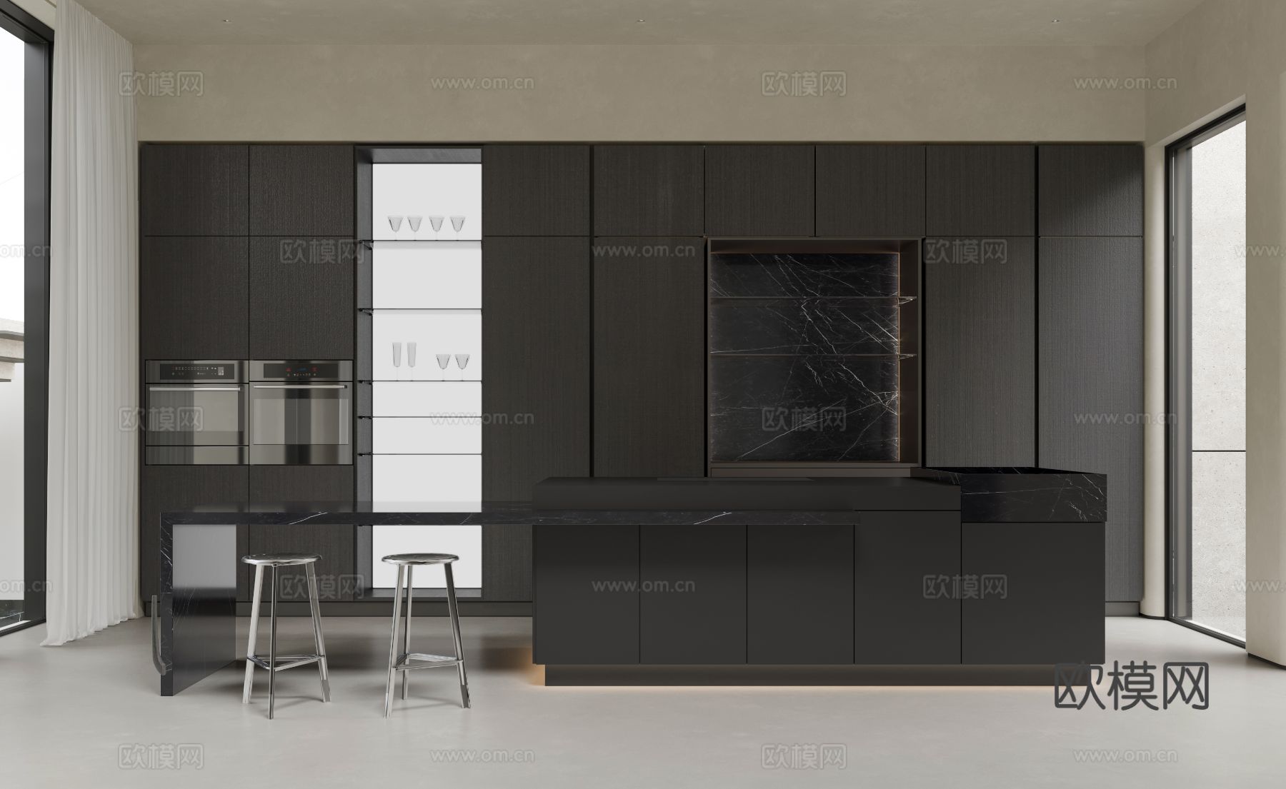 现代家装效果图 客厅卧室餐厅 高级黑白灰效果图下载（渲染图3）