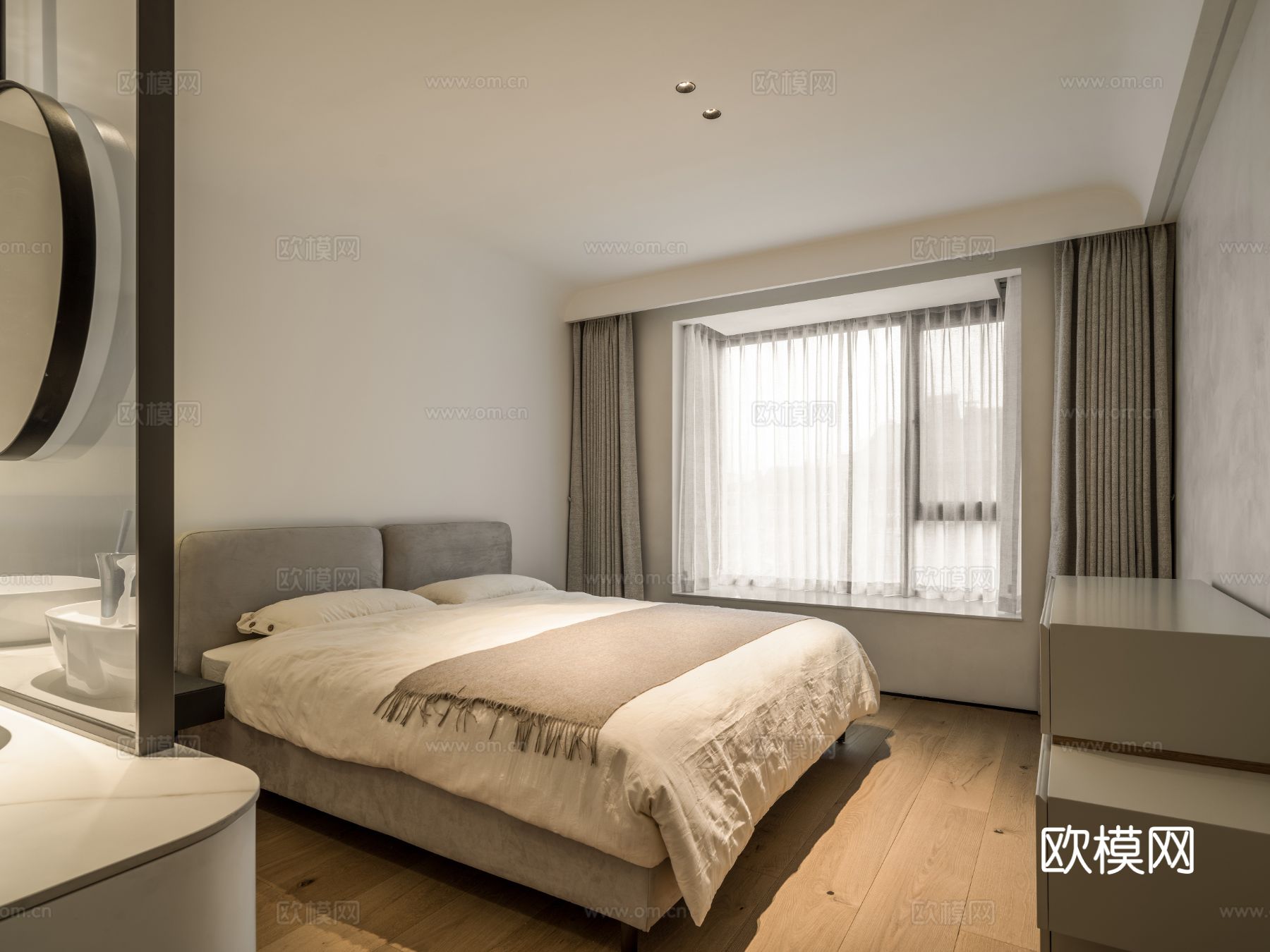 现代家装效果图 客厅卧室餐厅 高级黑白灰效果图下载（渲染图12）