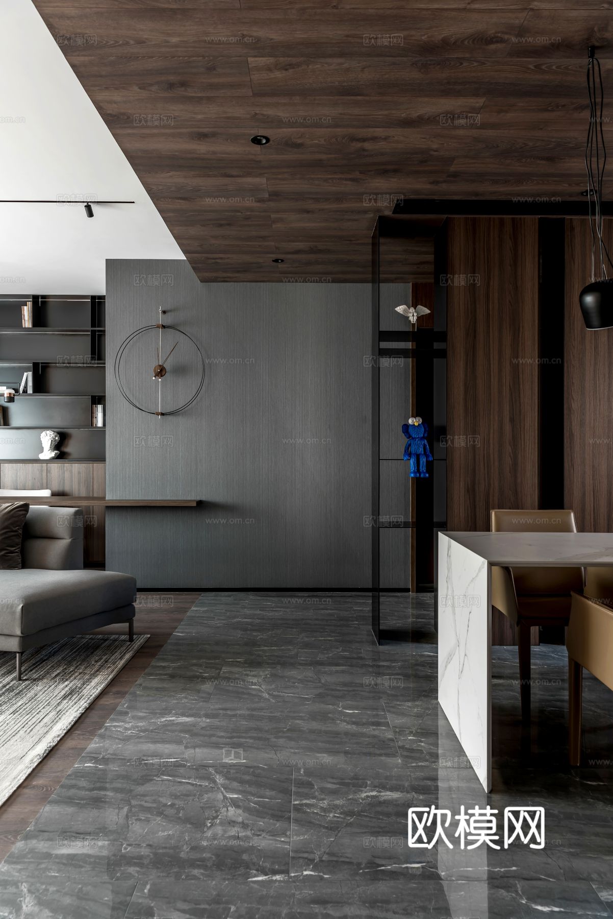 现代家装效果图 客厅卧室餐厅 高级黑白灰效果图下载（渲染图5）