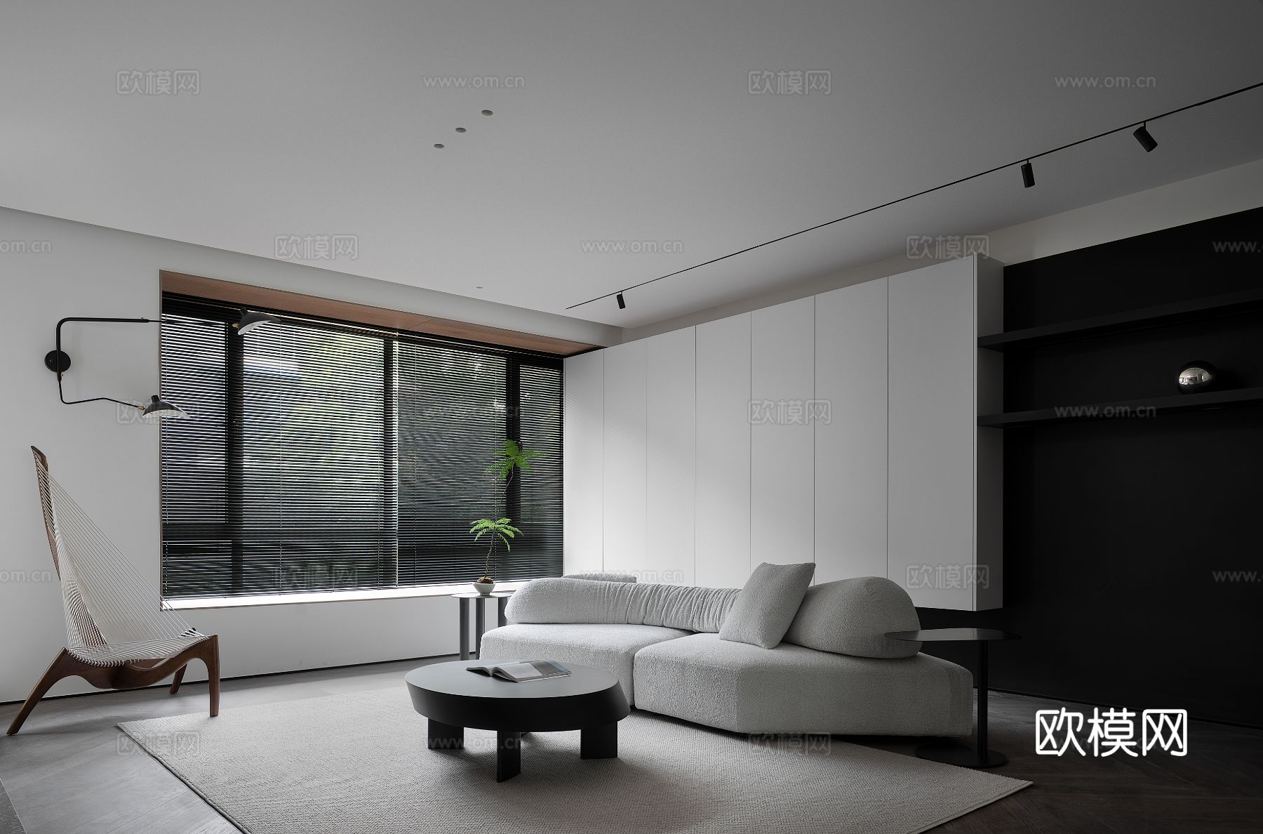 现代家装效果图 客厅卧室餐厅 高级黑白灰效果图下载（渲染图1）