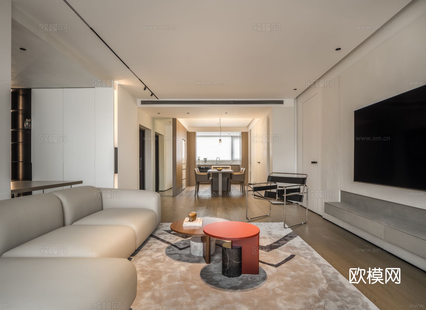 现代家装效果图 客厅卧室餐厅 高级黑白灰效果图下载（渲染图15）