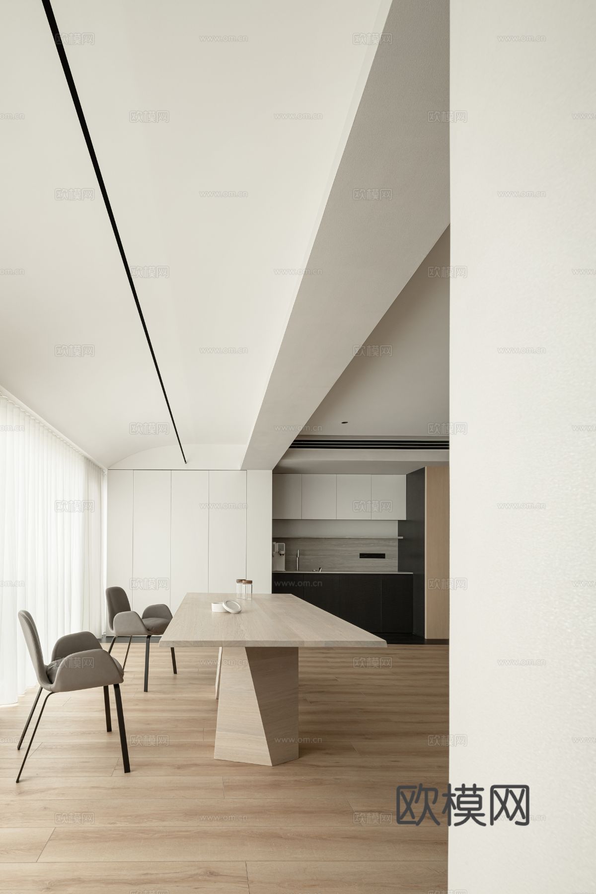 现代家装效果图 客厅卧室餐厅 高级黑白灰效果图下载（渲染图2）