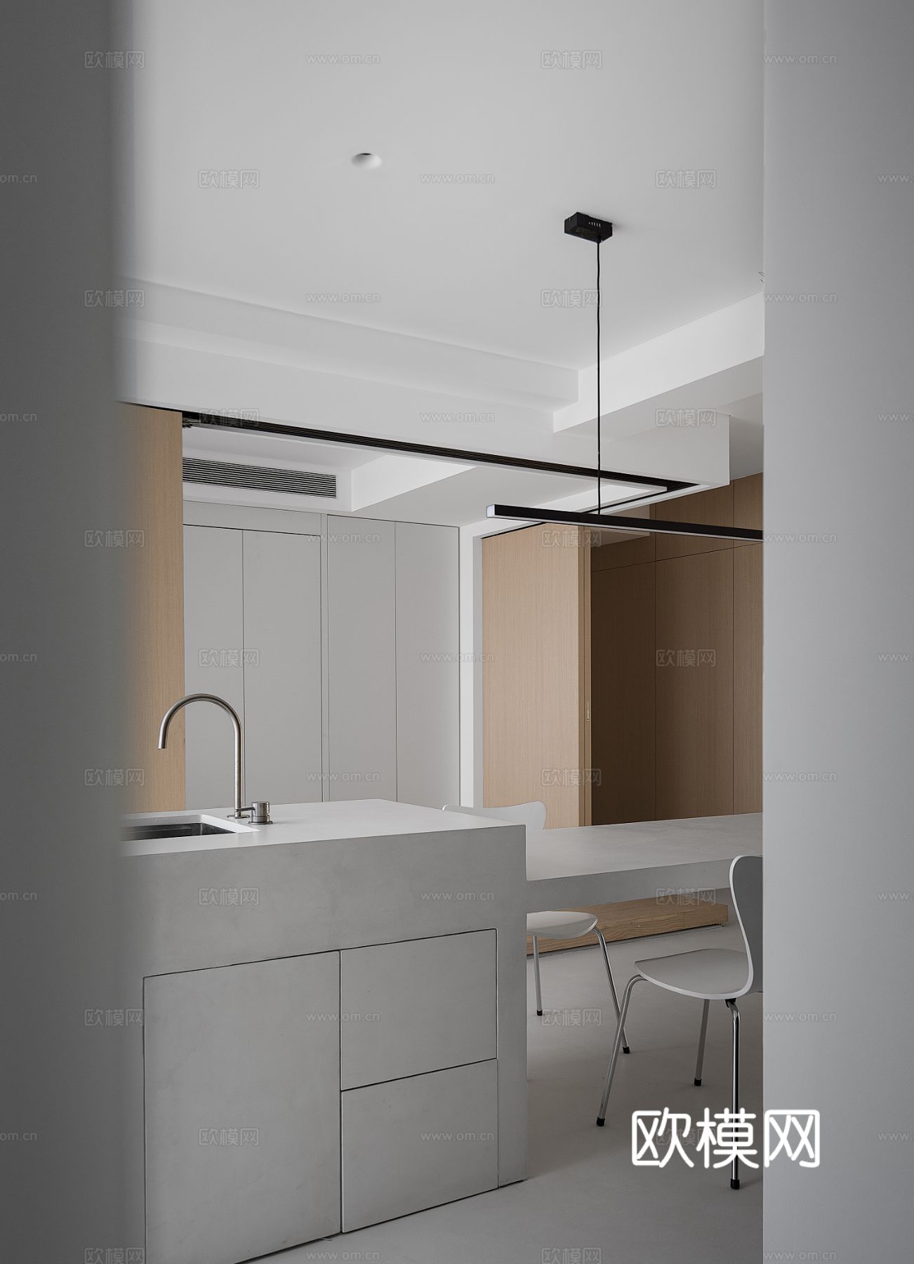 现代家装设计 客厅卧室餐厅 黑白灰 公寓效果图下载（渲染图9）