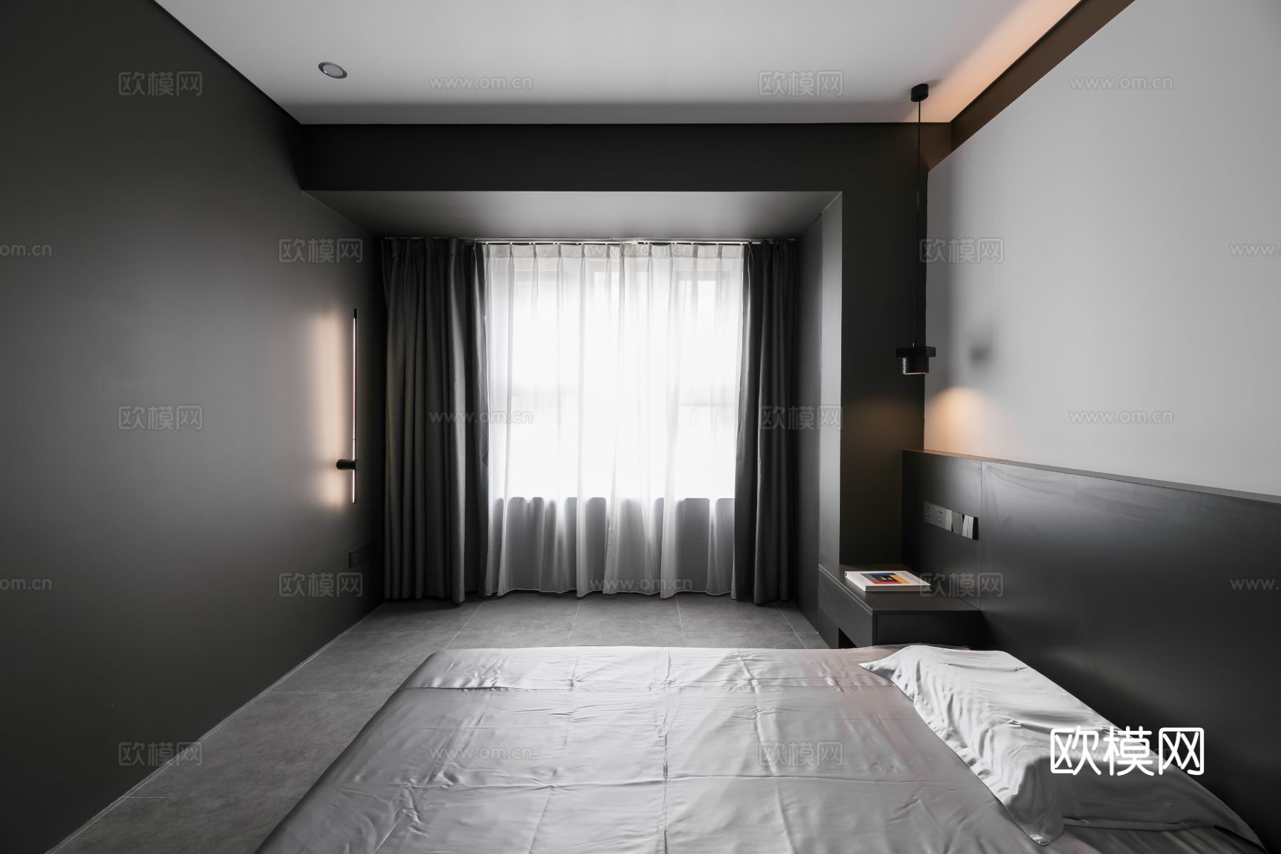 现代家装效果图客厅卧室餐厅 黑白灰极简效果图下载（渲染图10）