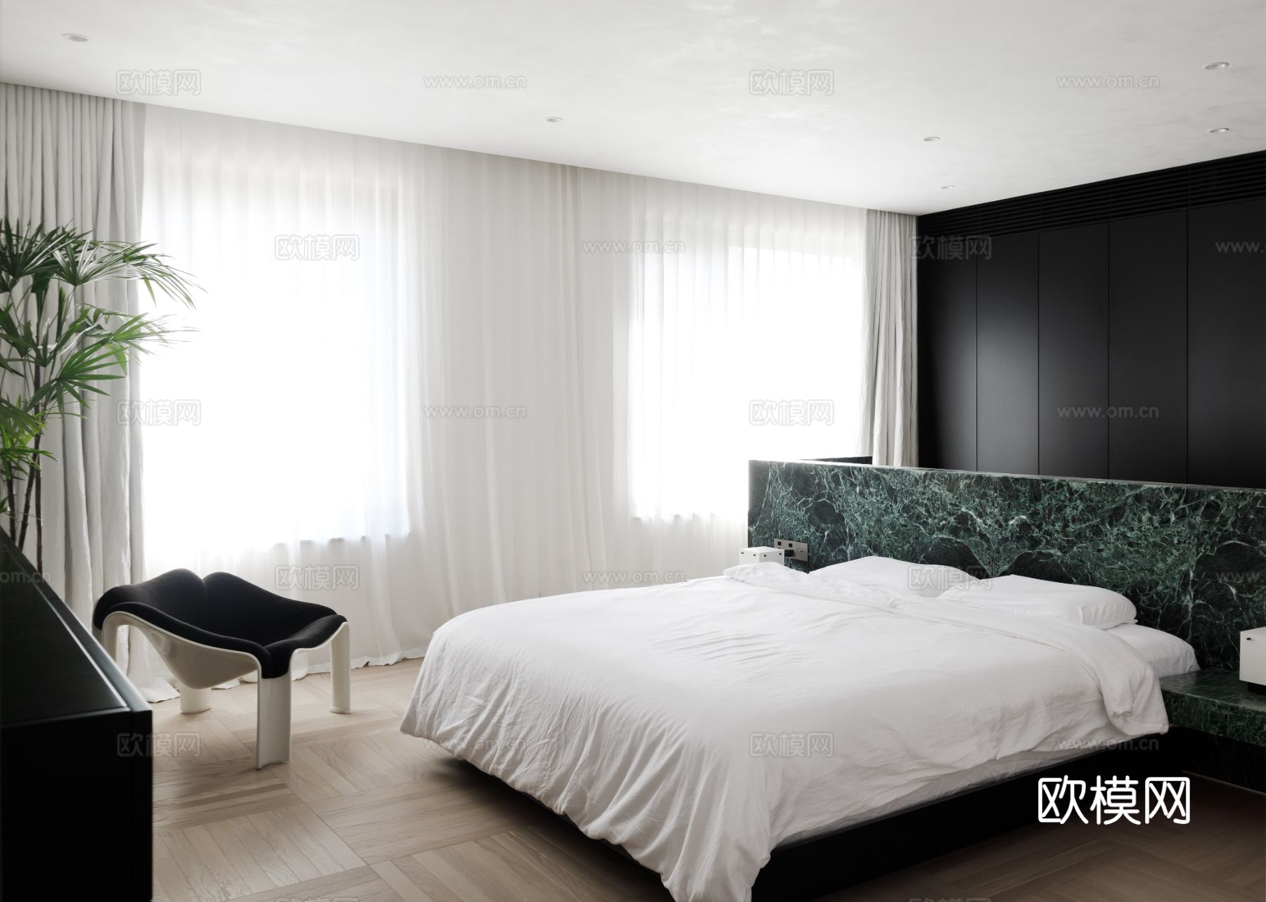 现代家装效果图 客厅卧室餐厅 高级黑白灰 纯净至简效果图下载（渲染图5）