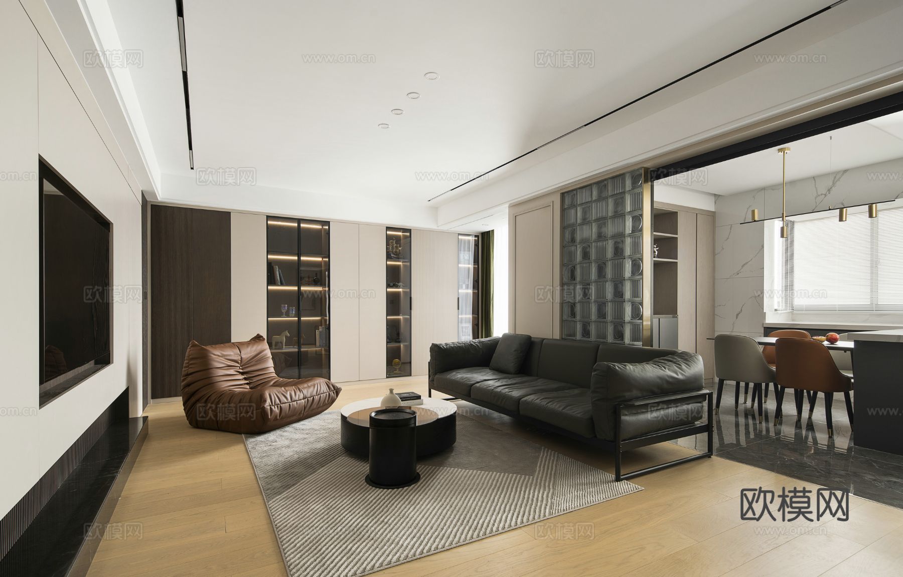 现代家装设计 客厅卧室餐厅 黑白灰 公寓效果图下载（渲染图2）