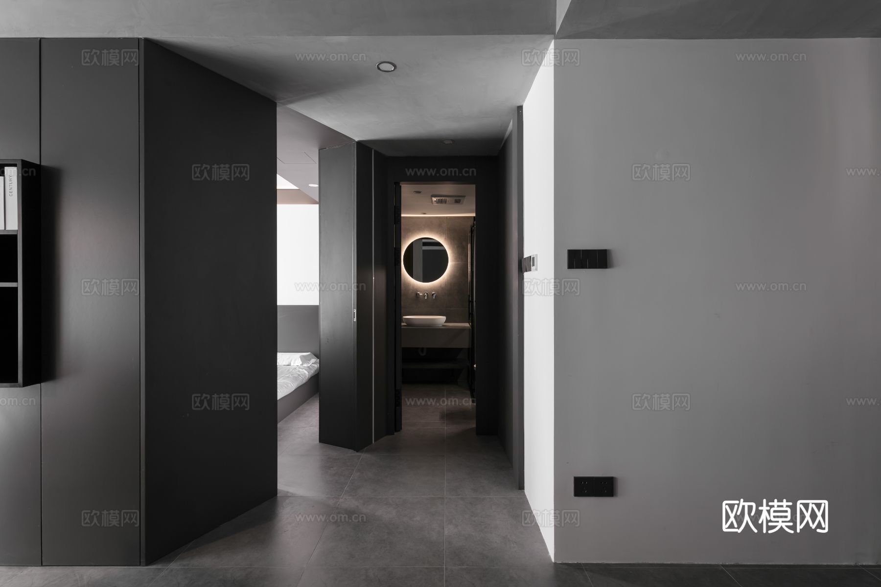 现代家装效果图客厅卧室餐厅 黑白灰极简效果图下载（渲染图14）