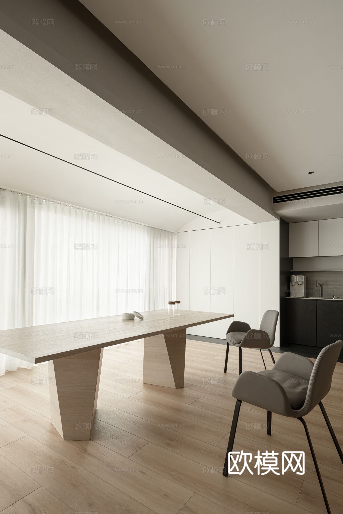 现代家装效果图 客厅卧室餐厅 高级黑白灰效果图下载（渲染图1）