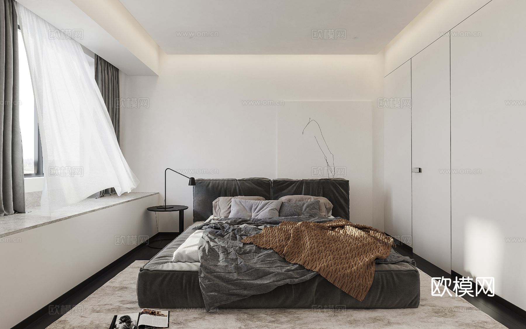 现代家装设计 客厅卧室餐厅 黑白灰 公寓效果图下载（渲染图6）