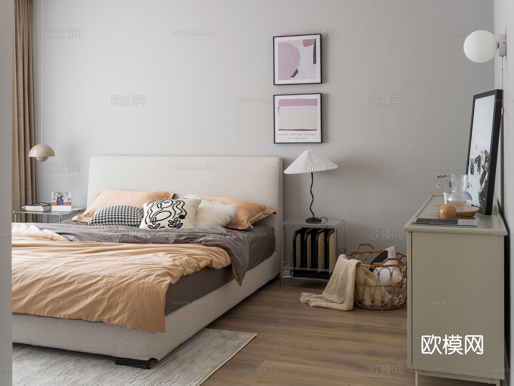 现代奶油风家装效果图客厅卧室餐厅 黑白灰极简效果图下载（渲染图9）