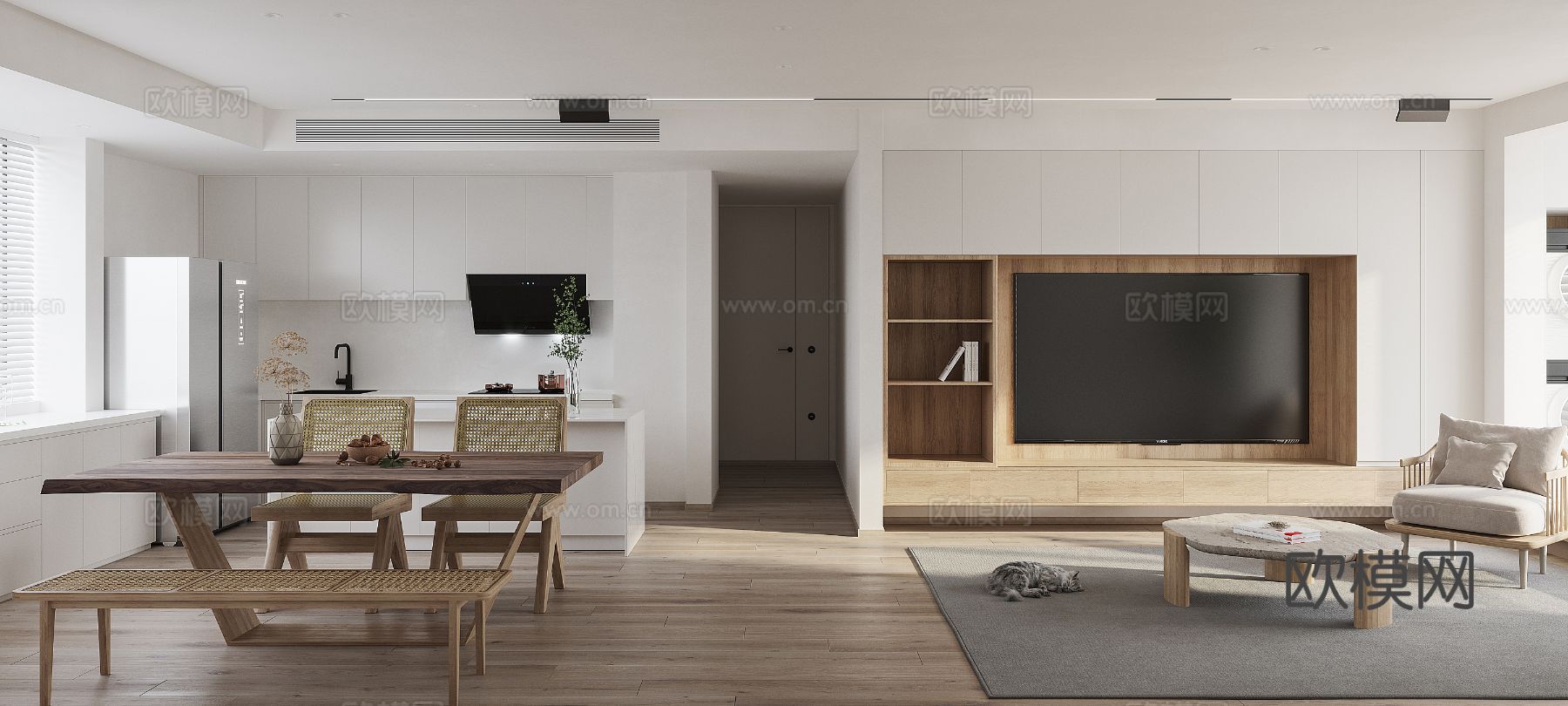 现代家装设计 客厅卧室餐厅 黑白灰 公寓效果图下载（渲染图3）