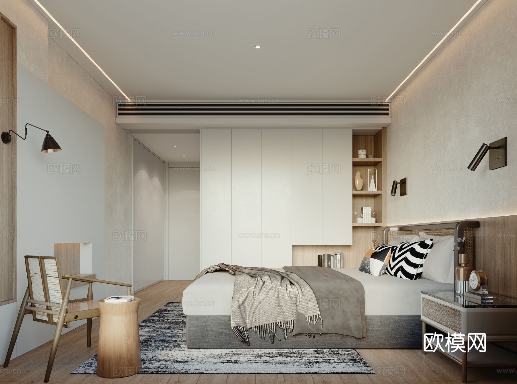 现代奶油风家装设计客厅卧室餐厅 高级灰  极简效果图下载（渲染图4）