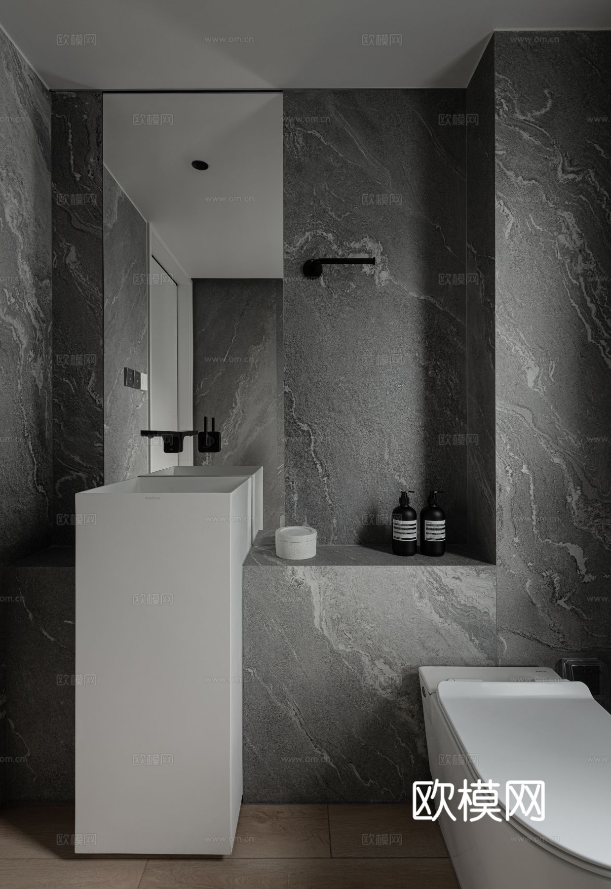 现代家装效果图 客厅卧室餐厅 高级黑白灰效果图下载（渲染图7）