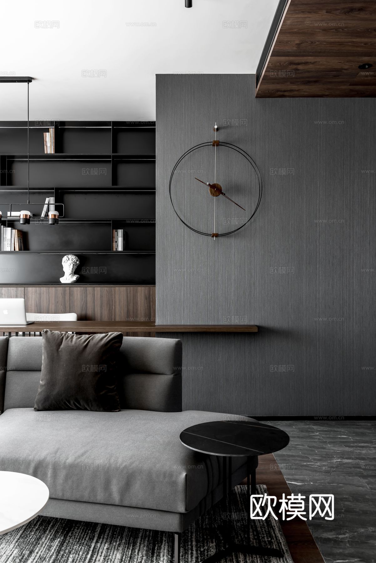 现代家装效果图 客厅卧室餐厅 高级黑白灰效果图下载（渲染图2）