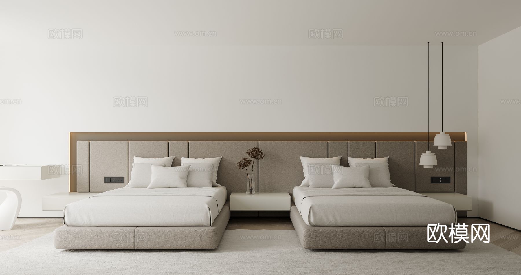 现代家装效果图 客厅卧室餐厅 高级黑白灰效果图下载（渲染图5）