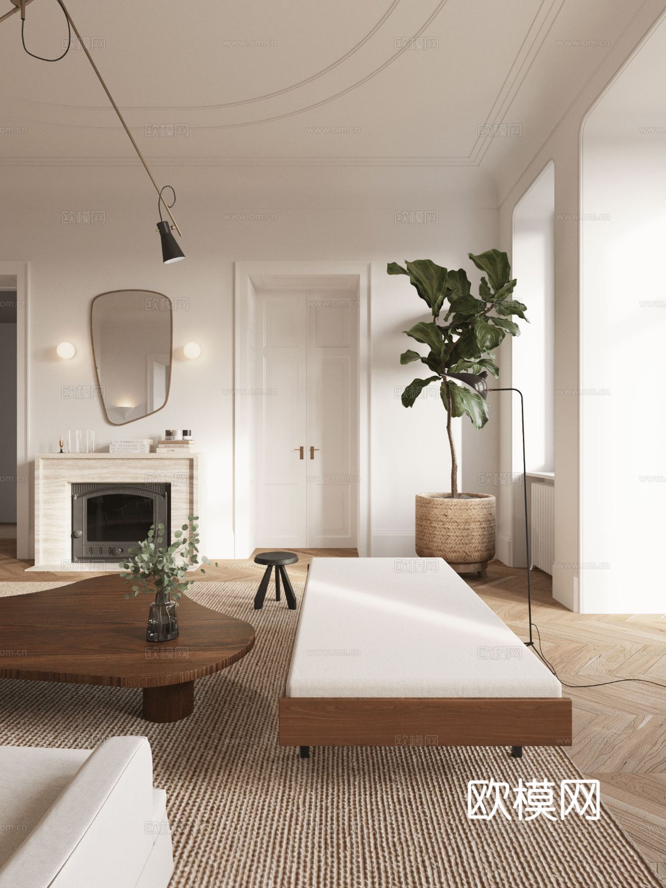 现代奶油风家装效果图客厅卧室餐厅 黑白灰极简效果图下载（渲染图5）