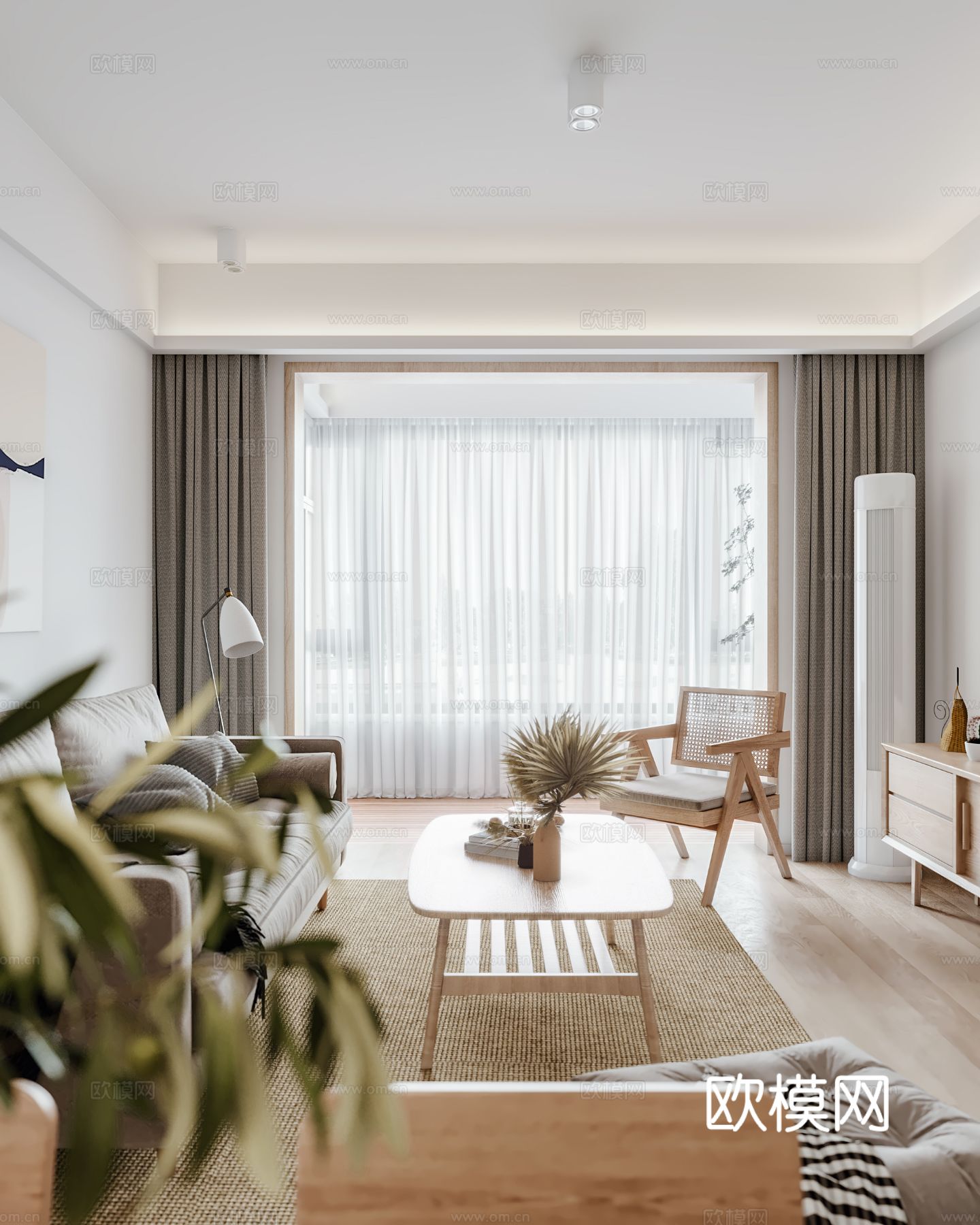 北欧家装效果图客厅卧室餐厅 黑白灰极简效果图下载（渲染图8）