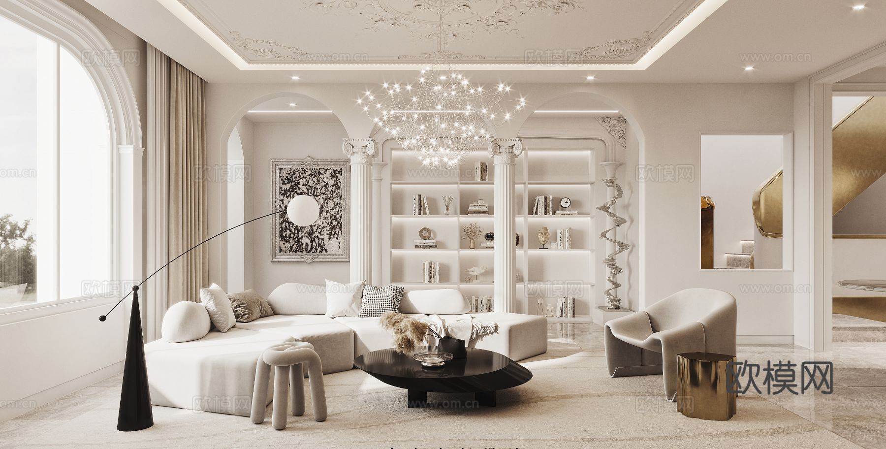 现代奶油风家装效果图客厅卧室餐厅 黑白灰极简效果图下载（渲染图10）
