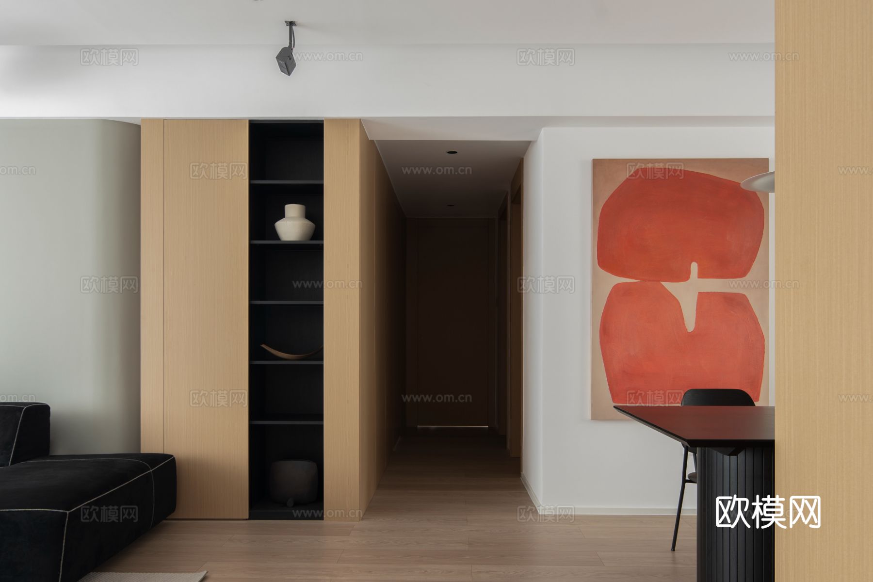 现代家装效果图客厅卧室餐厅 黑白灰极简效果图下载（渲染图4）