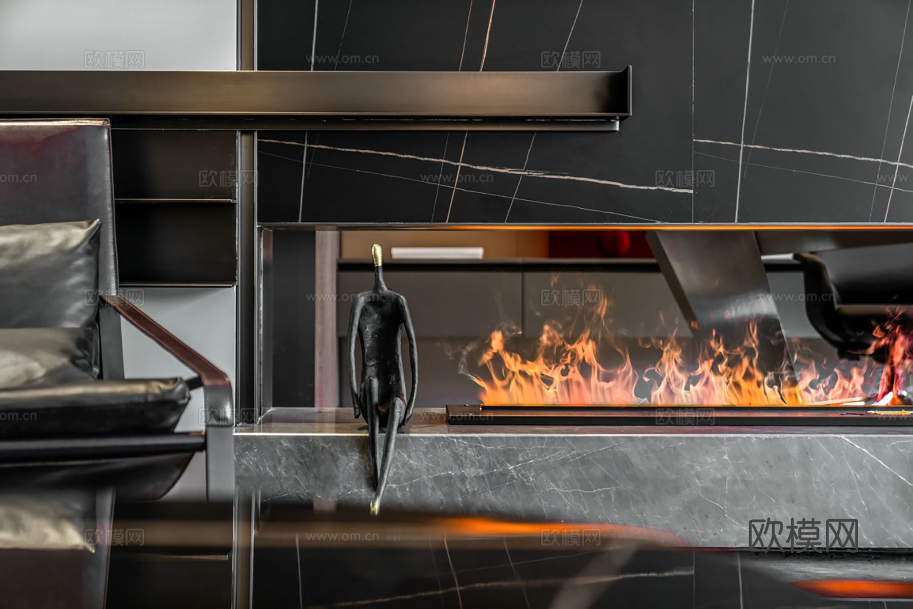 现代家装效果图客厅卧室餐厅 黑白灰极简效果图下载（渲染图4）