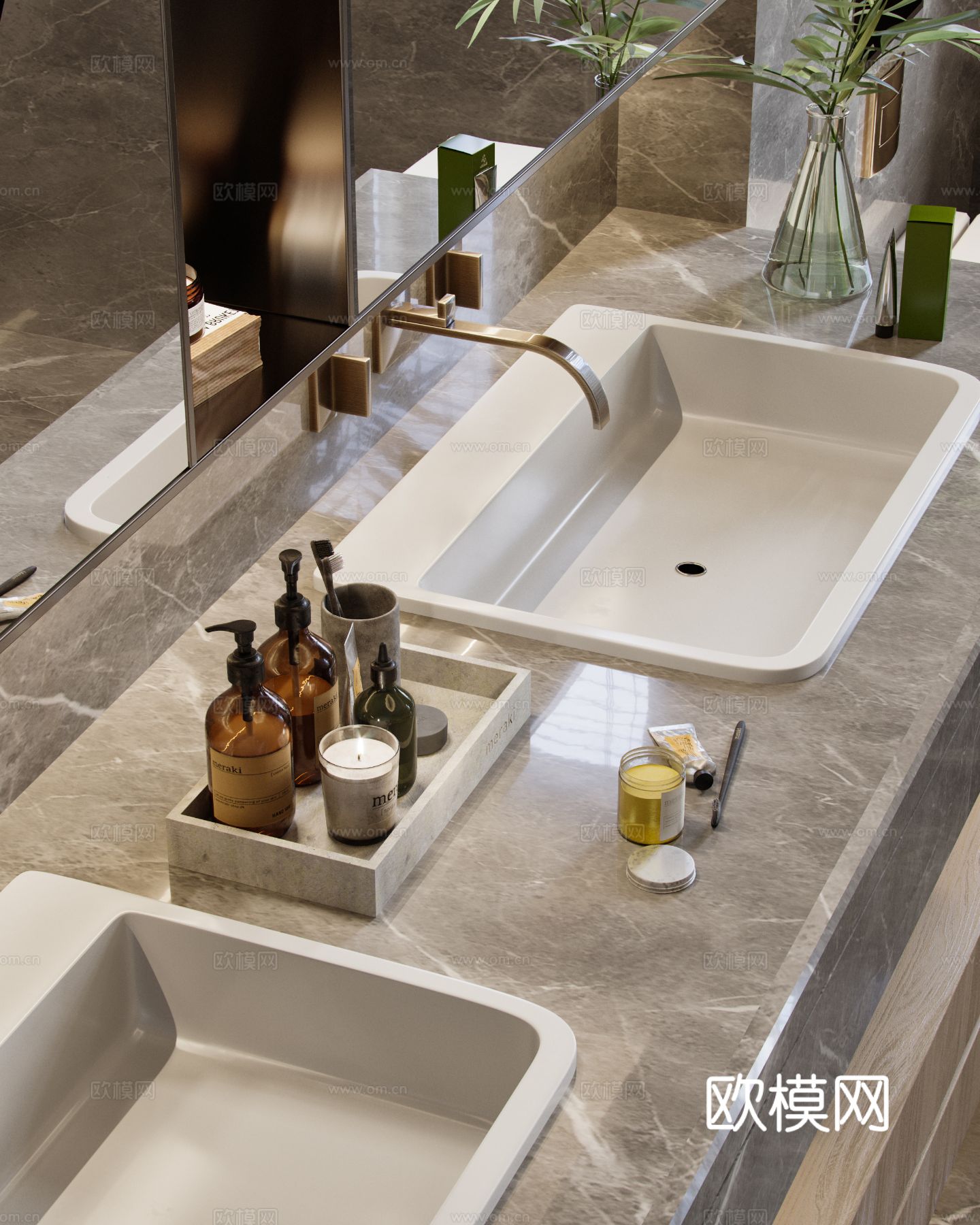 奶油风家装效果图客厅卧室餐厅 黑白灰极简效果图下载（渲染图18）