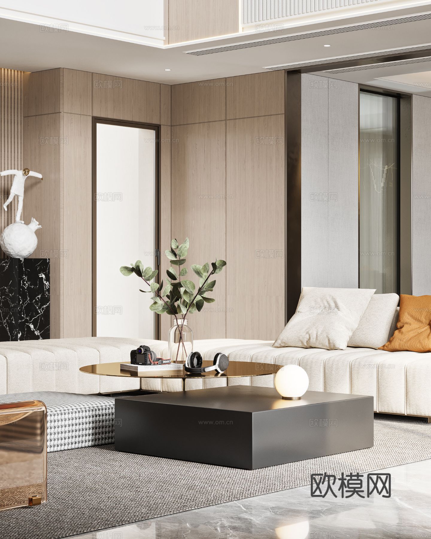 奶油风家装效果图客厅卧室餐厅 黑白灰极简效果图下载（渲染图5）