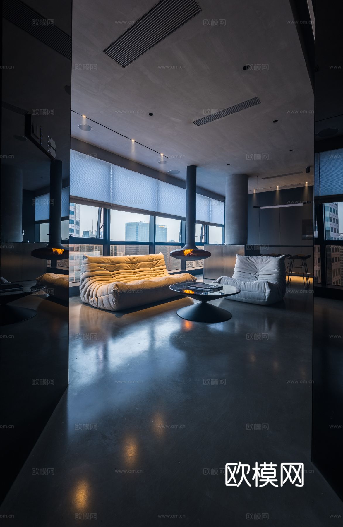 现代家装效果图客厅卧室餐厅 黑白灰极简效果图下载（渲染图1）