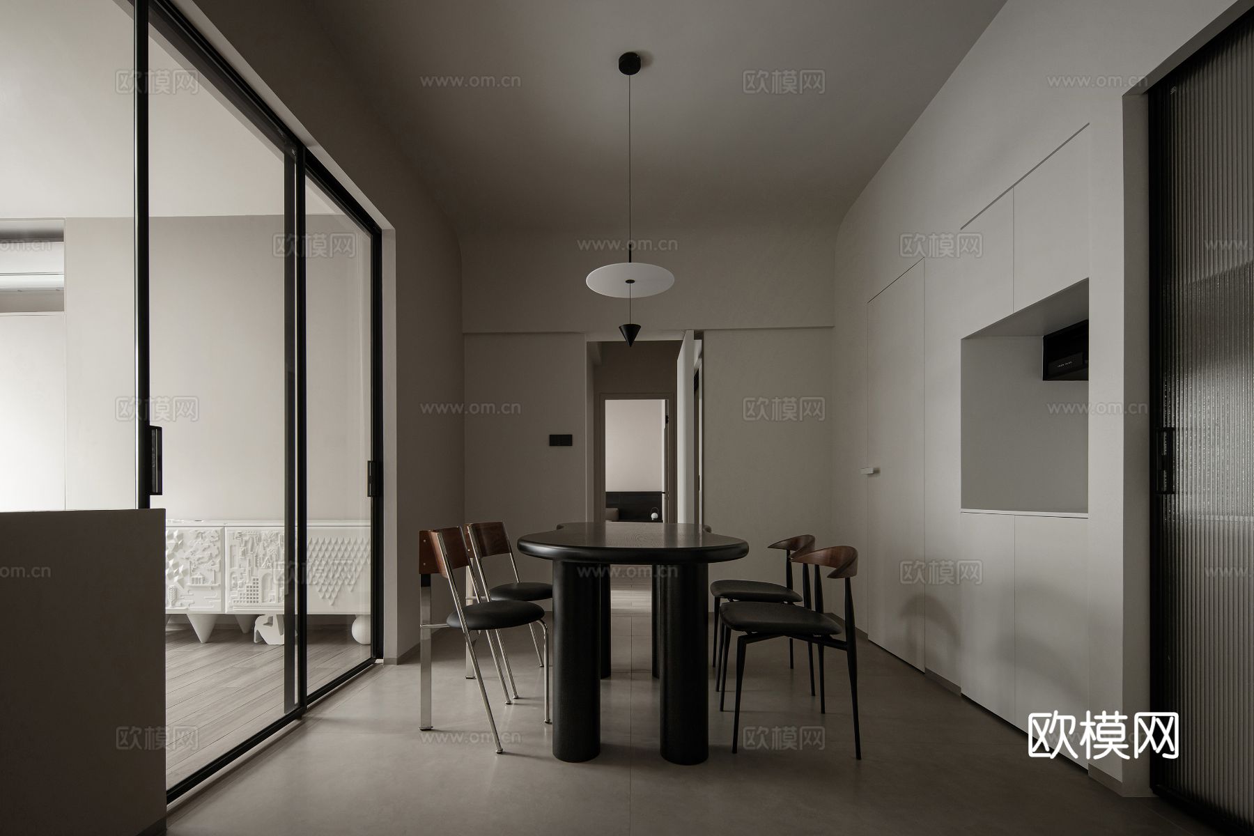 现代家装效果图 客厅卧室餐厅 高级黑白灰效果图下载（渲染图7）