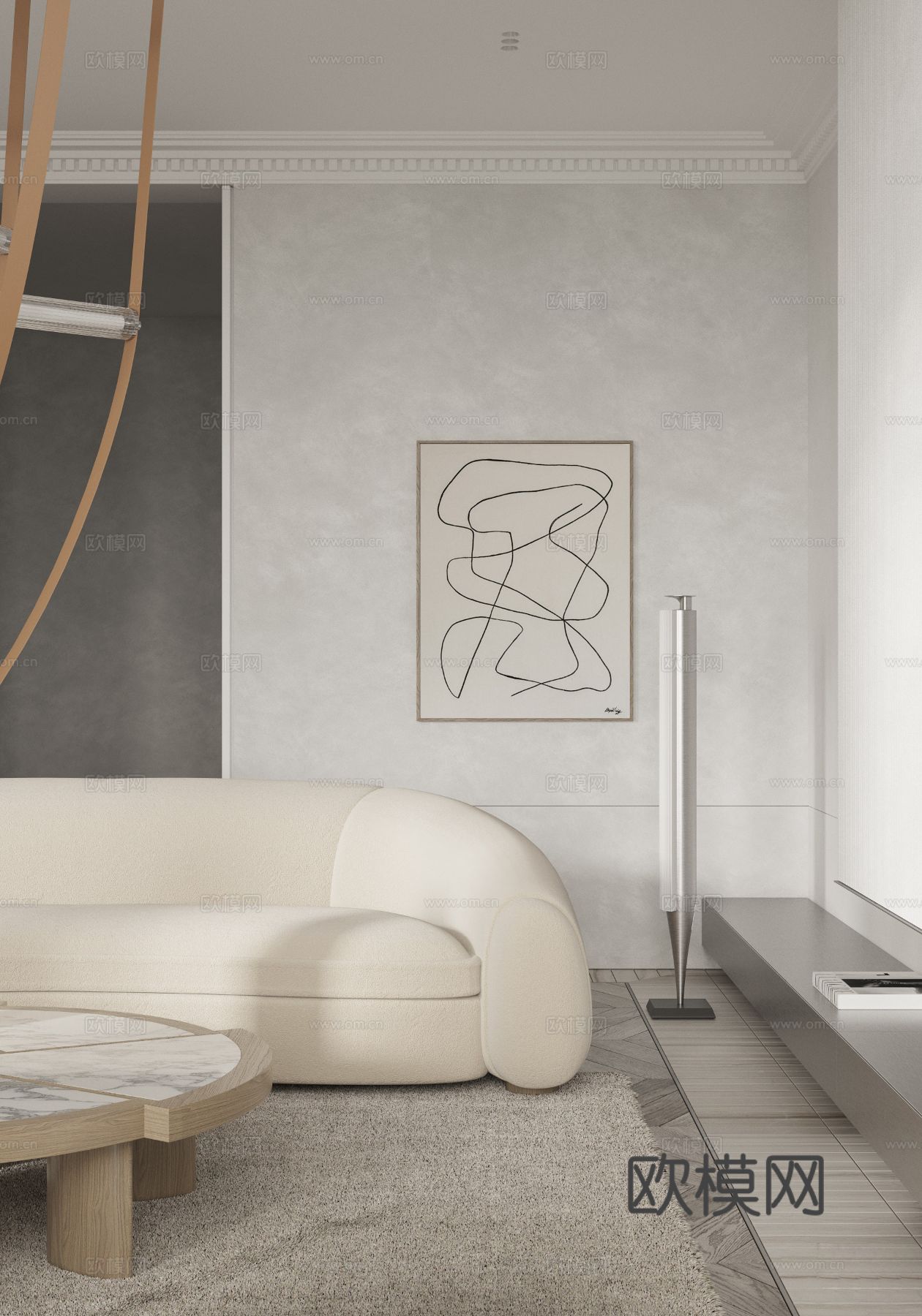 奶油风家装效果图 客厅卧室餐厅 黑白灰极简效果图下载（渲染图5）