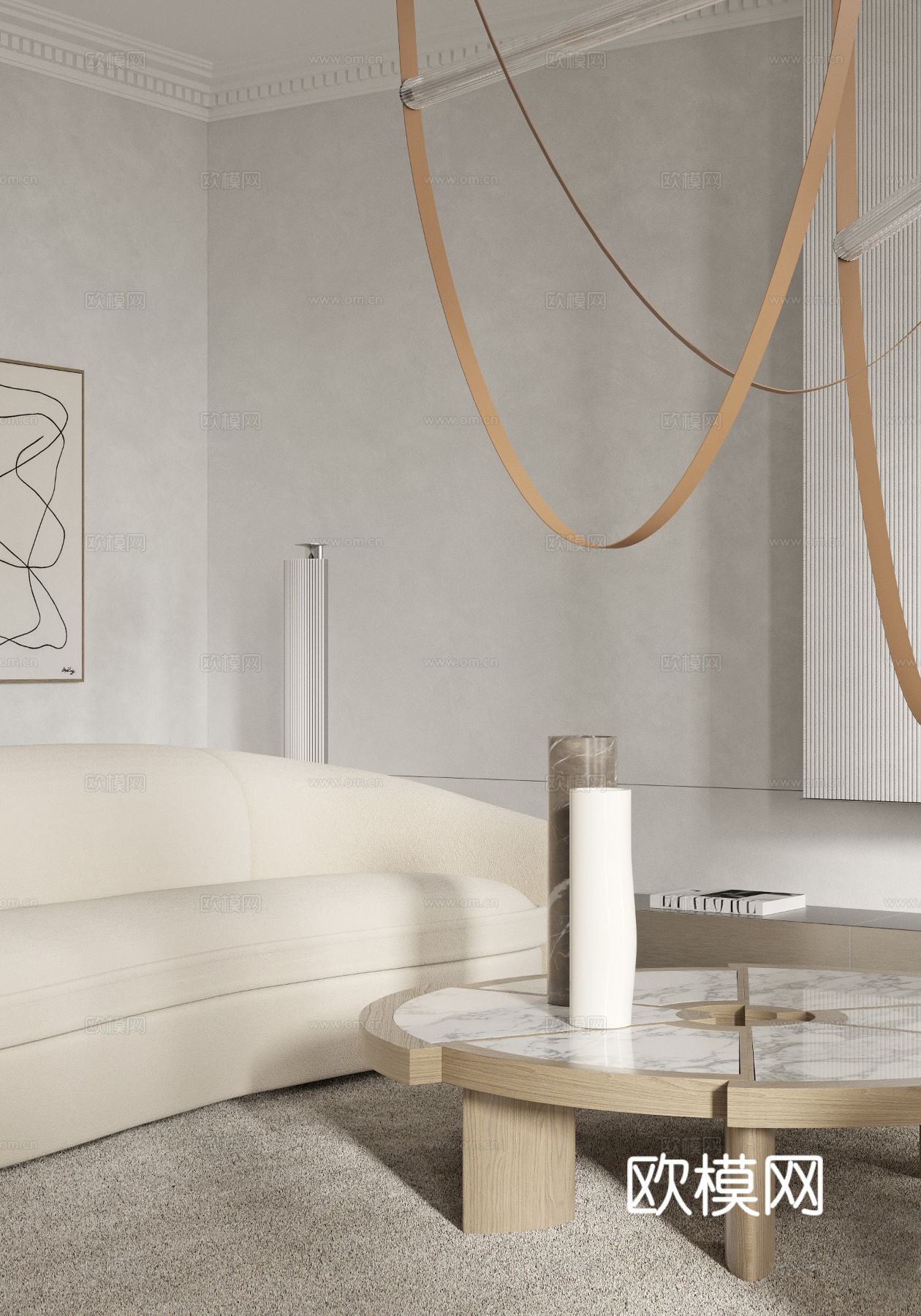 奶油风家装效果图 客厅卧室餐厅 黑白灰极简效果图下载（渲染图3）