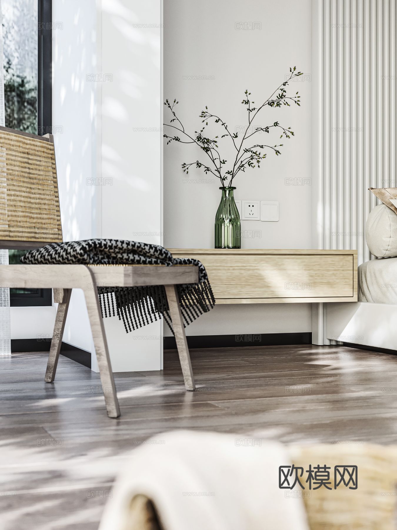 奶油风家装效果图客厅卧室餐厅 黑白灰极简效果图下载（渲染图3）