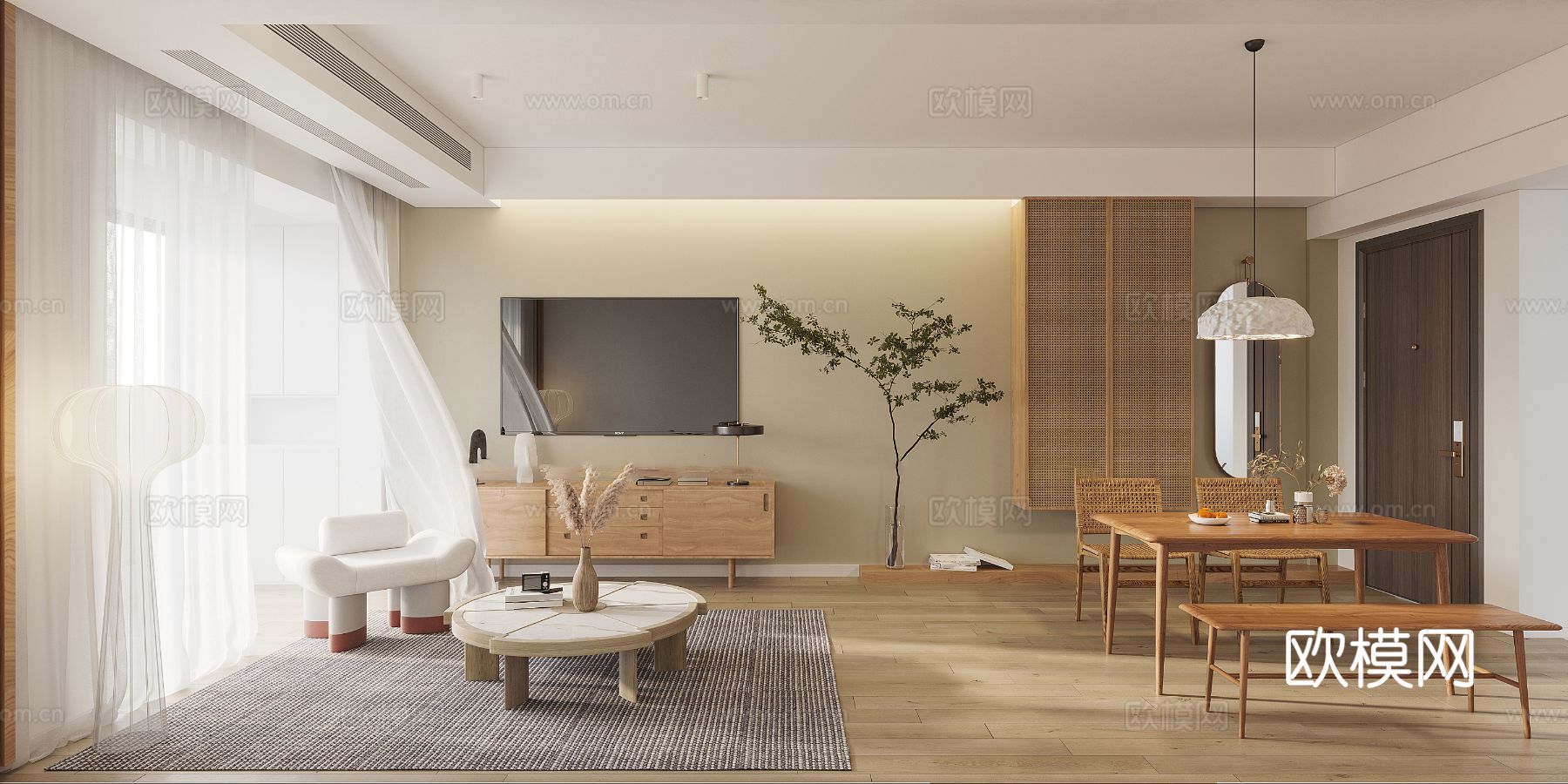 现代家装设计 客厅卧室餐厅 黑白灰 公寓效果图下载（渲染图13）