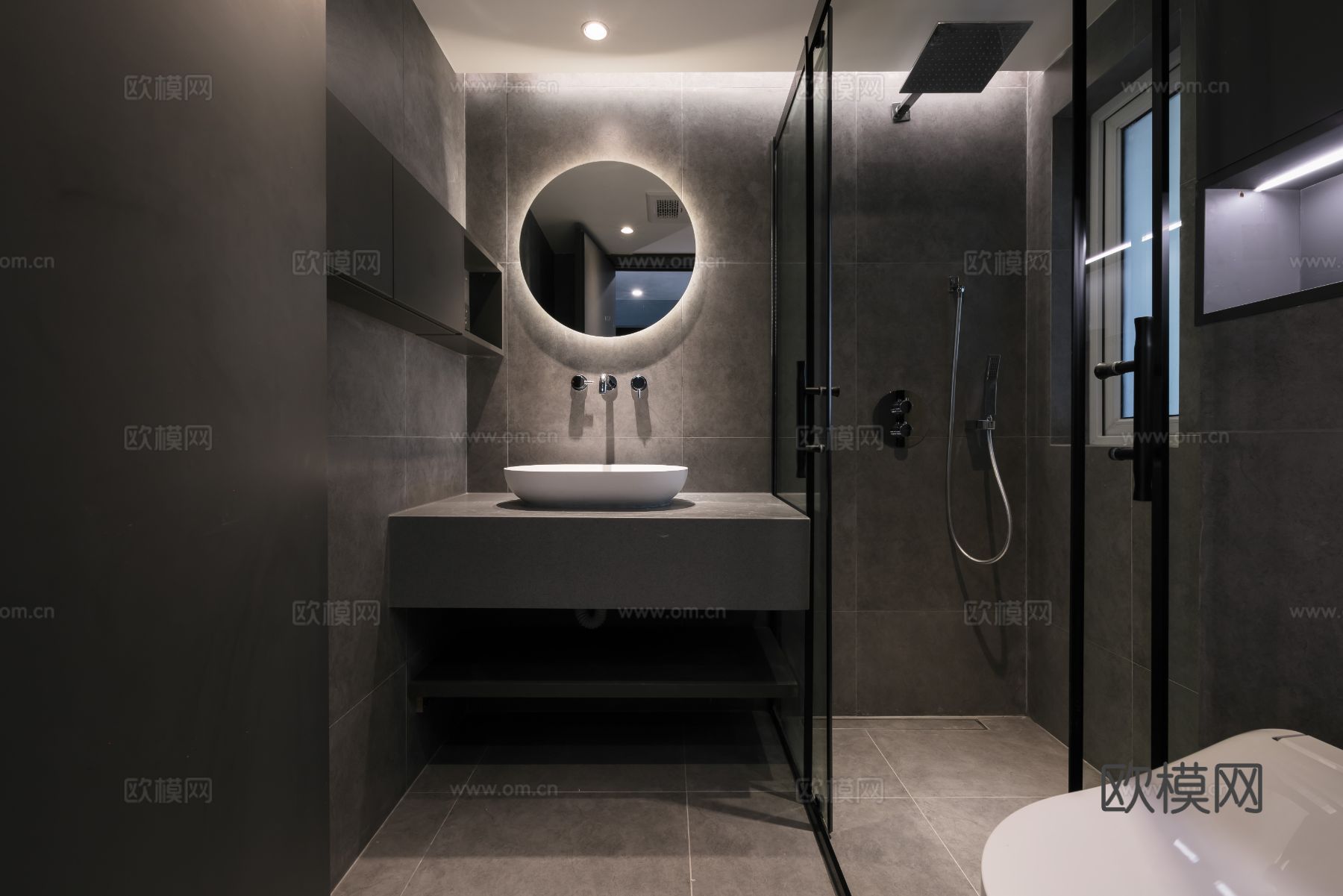 现代家装效果图客厅卧室餐厅 黑白灰极简效果图下载（渲染图11）