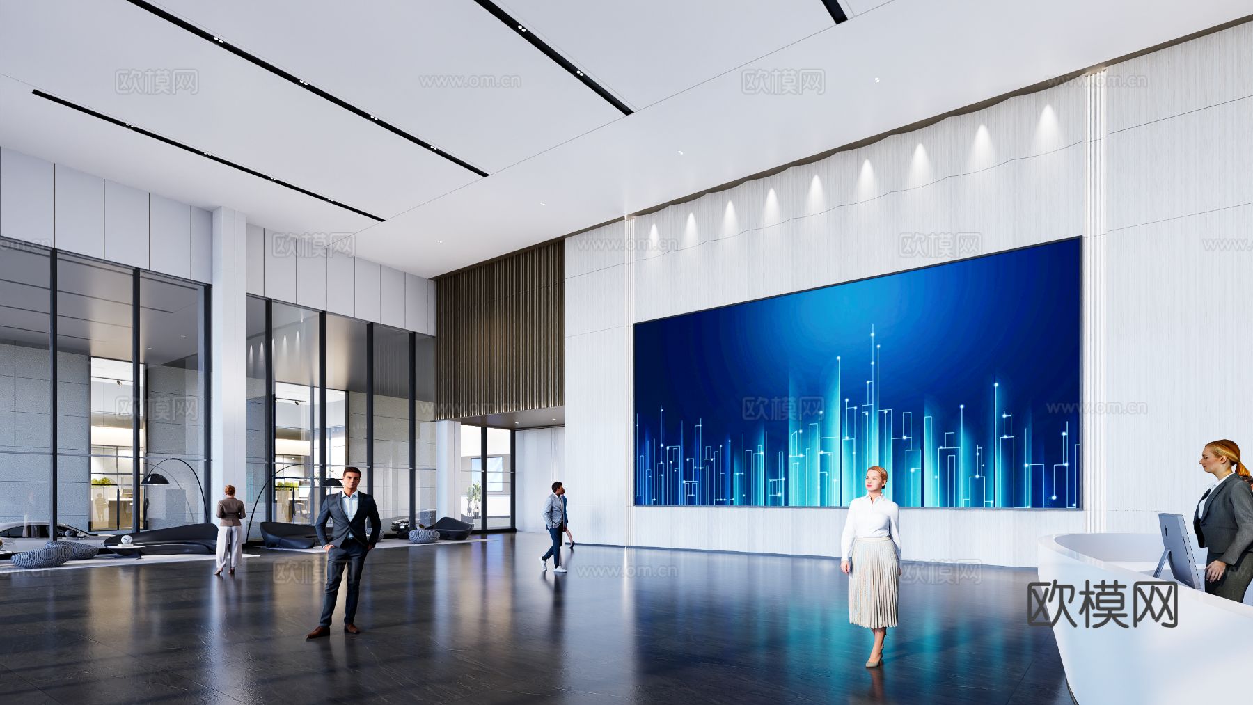现代公司大堂效果图下载（渲染图3）