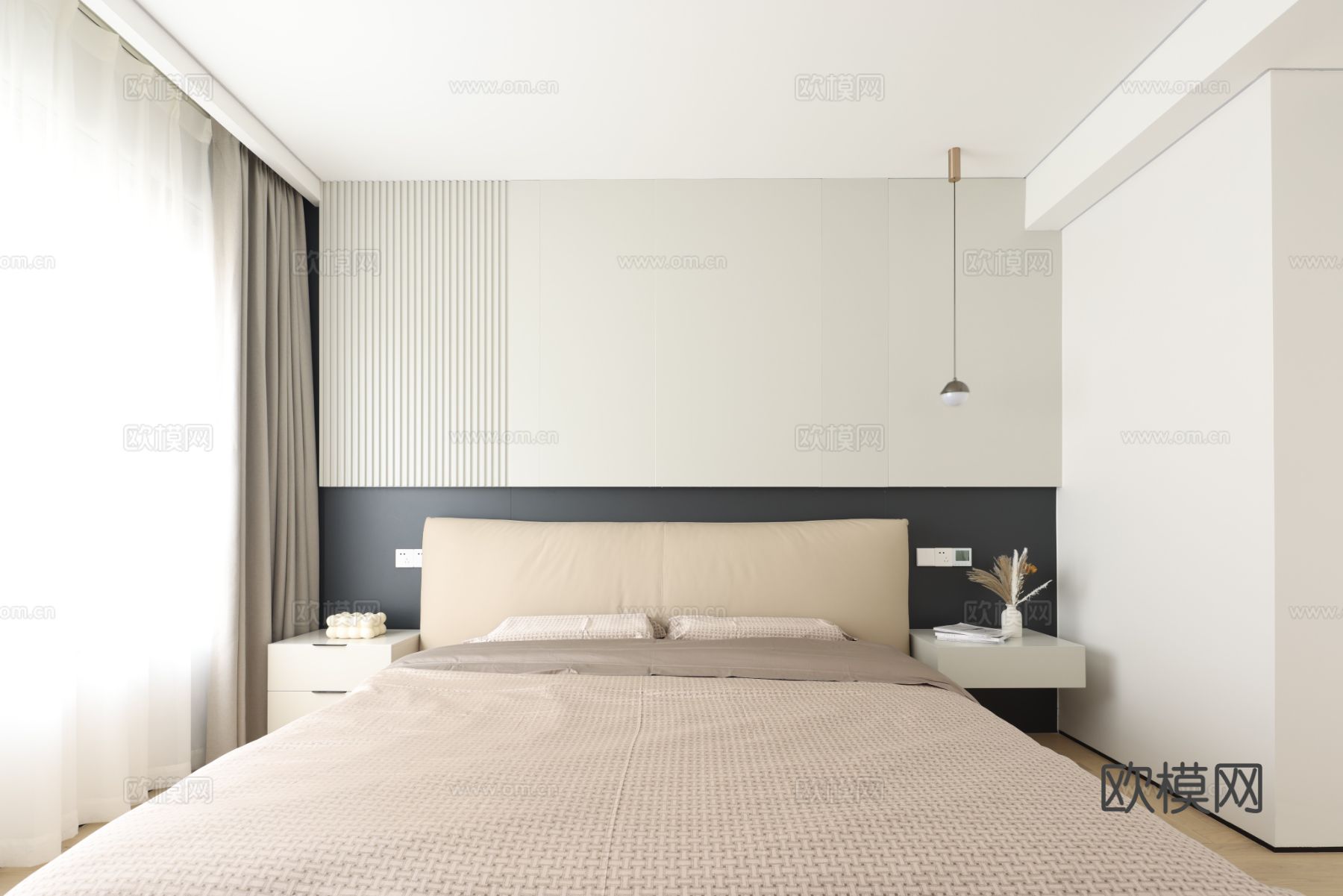 奶油风家装设计 客厅卧室餐厅 黑白灰 公寓效果图下载（渲染图13）