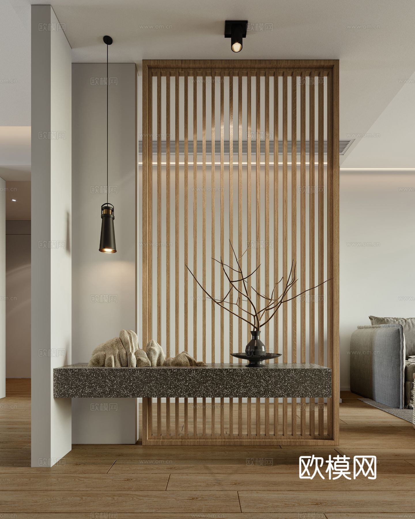 现代奶油风家装设计客厅卧室餐厅 高级灰  极简效果图下载（渲染图7）