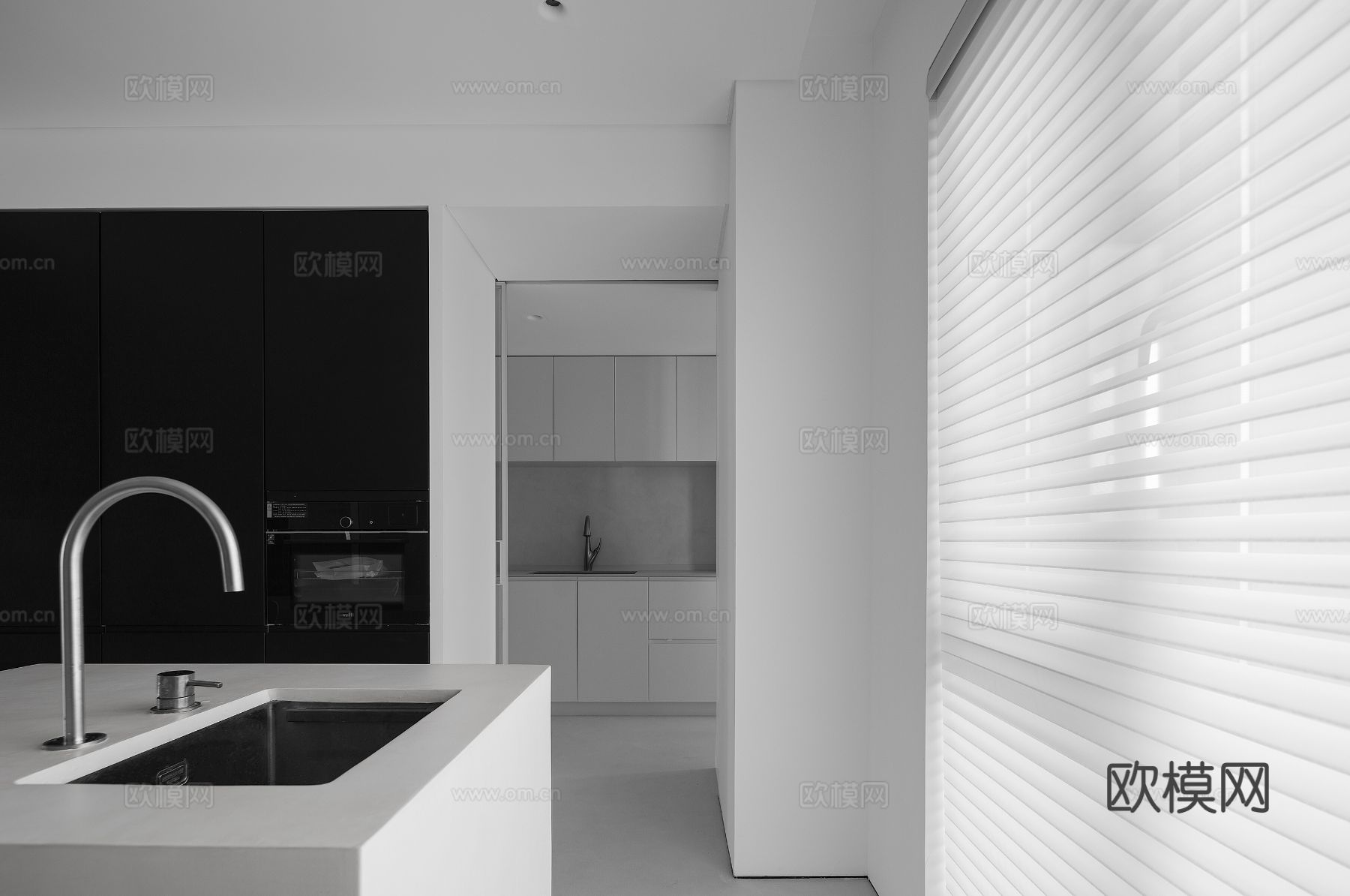 现代家装设计 客厅卧室餐厅 黑白灰 公寓效果图下载（渲染图4）