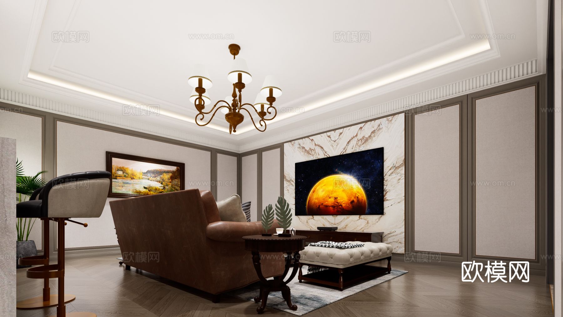 美式别墅空间效果图下载（渲染图2）