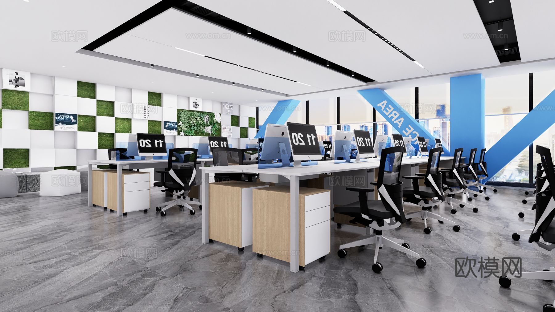 现代办公区效果图下载（渲染图3）