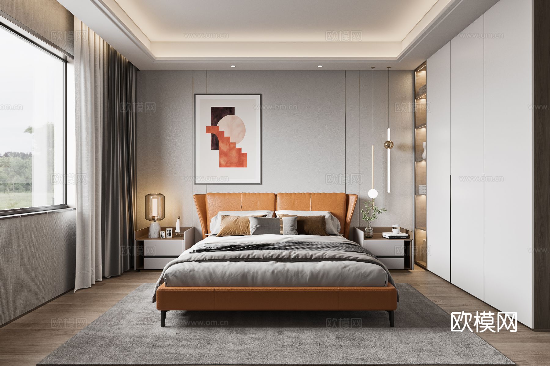 奶油风家装效果图客厅卧室餐厅 黑白灰极简效果图下载（渲染图17）