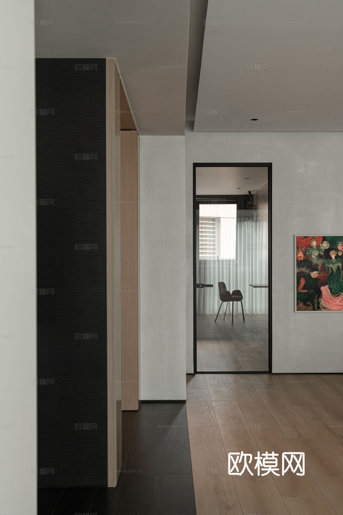 现代家装效果图 客厅卧室餐厅 高级黑白灰效果图下载（渲染图16）